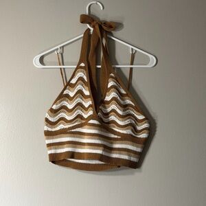 No Boundaries Brown and White Knit Crop Top